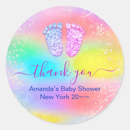 Gender Revival Baby Shower Holographic Unicorn Gir Classic Round Sticker