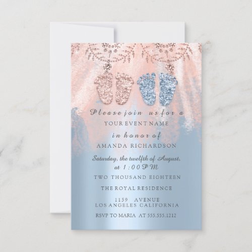  Gender Revival Feet Silver Girl Boy Royal Twins 1 Invitation