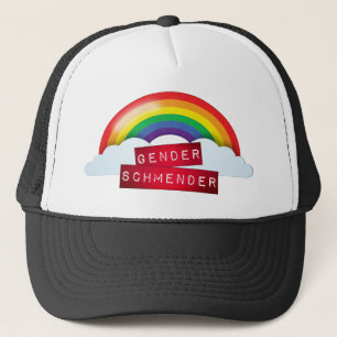 "Gender Schmender" red embossed label maker type T Trucker Hat