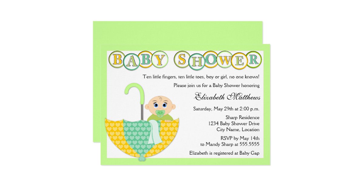 Gender Unknown Umbrella Baby Shower Invitation