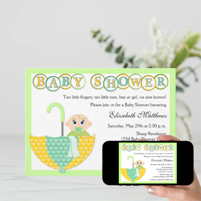 Gender Unknown Umbrella Baby Shower Invitation Zazzle