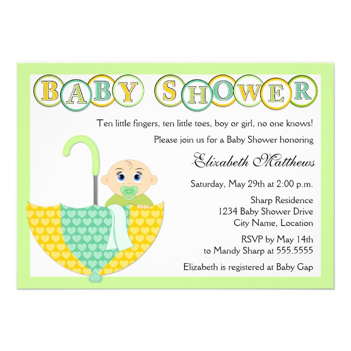 Gender Unknown Umbrella Baby Shower Invitation