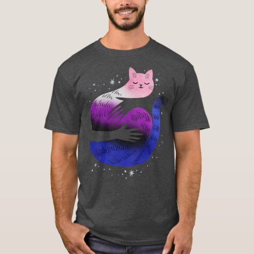 Genderfluid Cat Hug LGBT Pride Flag T_Shirt