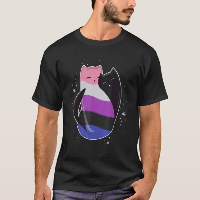 Genderfluid Cat LGBT Pride Flag Nonbinary Transgen T-Shirt (Front)