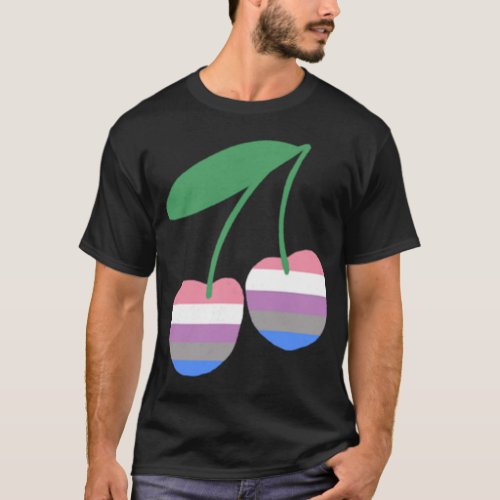 Genderfluid Cherry LGBTQ Pride Flag Cottagecore Ka T_Shirt