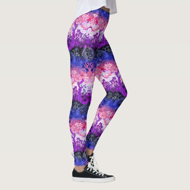 Genderfluid Dragon Damask - Genderfluid Pride Flag Leggings (Right)