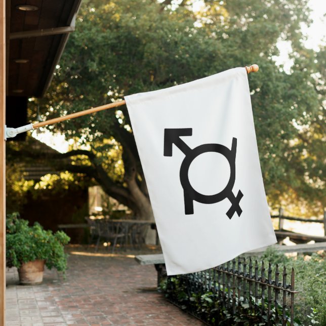 Genderfluid Female and Male Gender Symbol House Flag (In SItu)