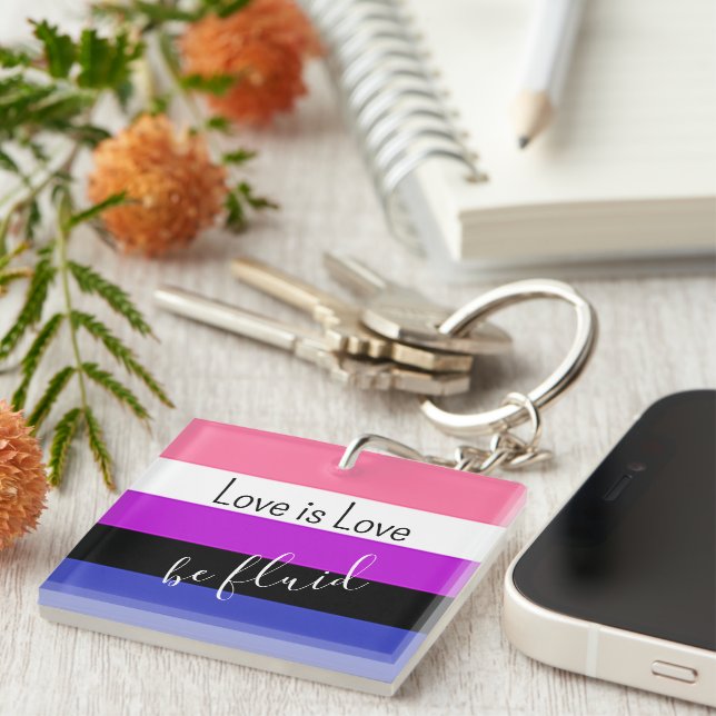 Genderfluid Flag Love is Love Be Fluid Custom Text Keychain (Front Right)