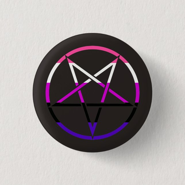 Genderfluid flag pentagram pinback button (Front)