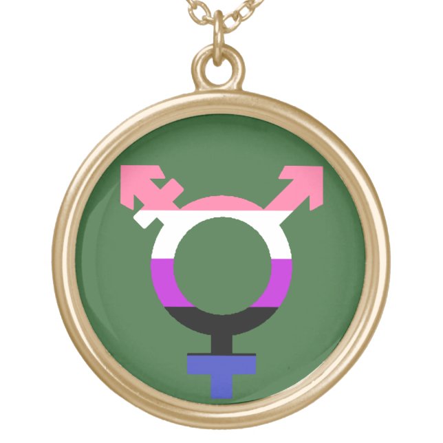 Genderfluid Flag Trans Symbol Gold Plated Necklace (Front)