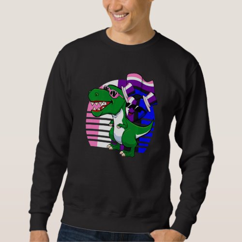 Genderfluid Heart Riding Dinosaur Lgbt Q Pride Fla Sweatshirt