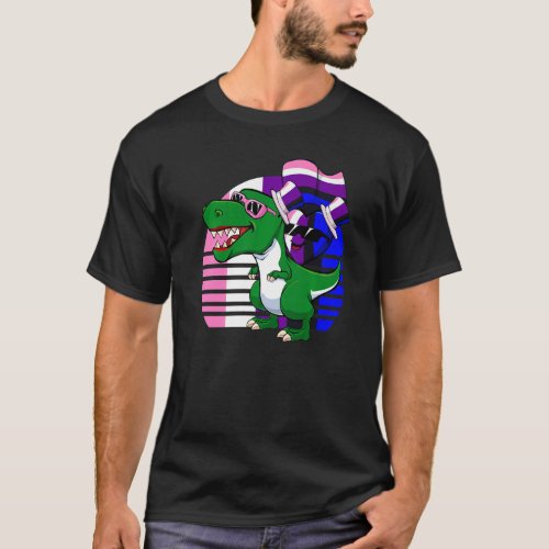 Genderfluid Heart Riding Dinosaur Lgbt Q Pride Fla T_Shirt