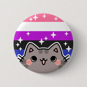 Genderfluid LGBT Pride Flag Cat Button