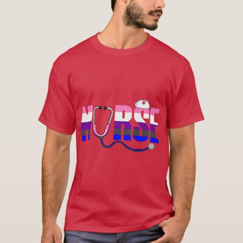 Genderfluid Nurse LGBTQ Pride Flag Color  funny T_Shirt