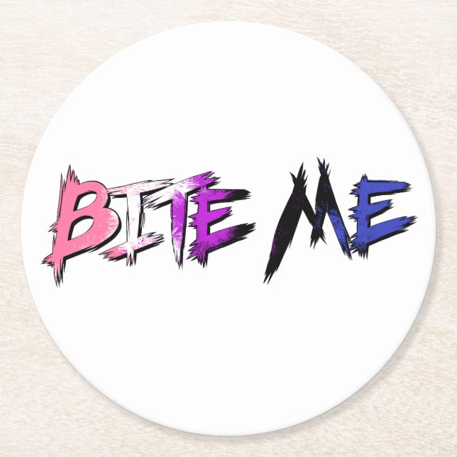 Genderfluid Pride Bite Me Round Paper Coaster (Front)