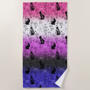 Genderfluid Pride Black Cat - Mystical Witchy Beach Towel
