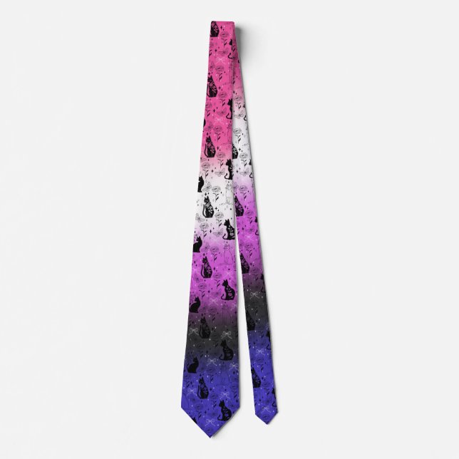 Genderfluid Pride Black Cat - Mystical Witchy Neck Tie (Front)