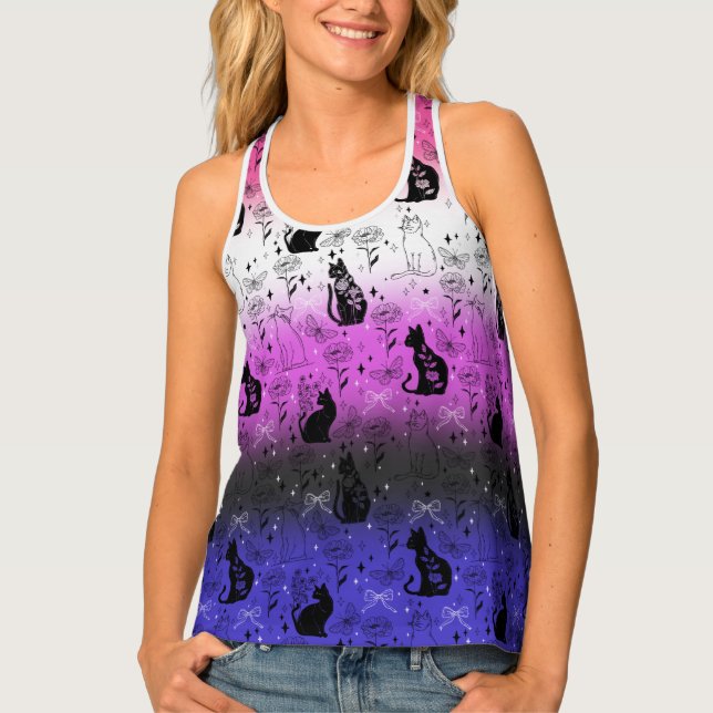 Genderfluid Pride Black Cat - Mystical Witchy Tank Top (Front)