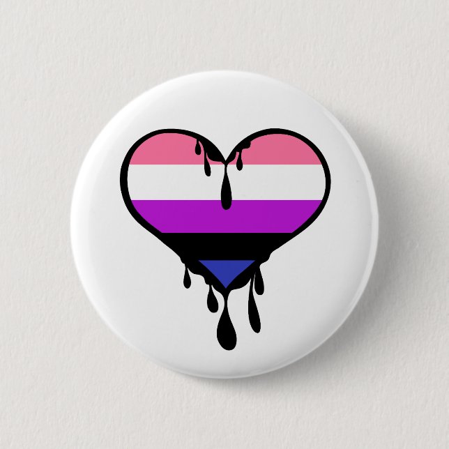 Genderfluid Pride Dripping Heart Button (Front)