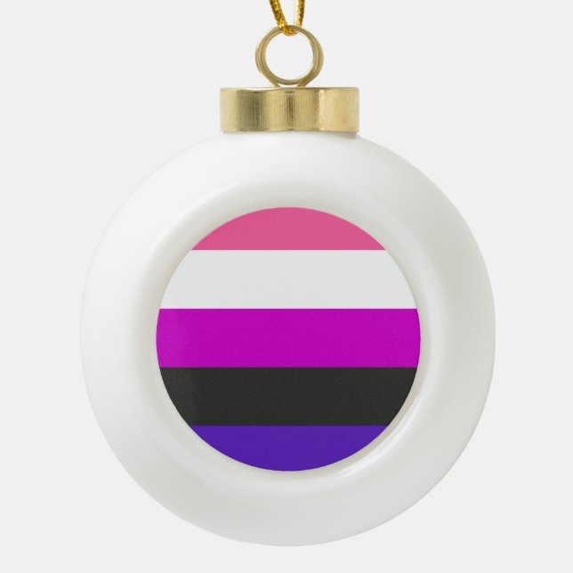 Genderfluid Pride Flag Ceramic Ball Christmas Ornament (Front)