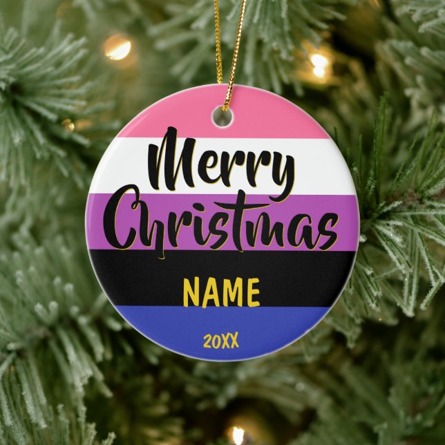 Genderfluid Pride Flag Personalized Christmas Ceramic Ornament (Tree)