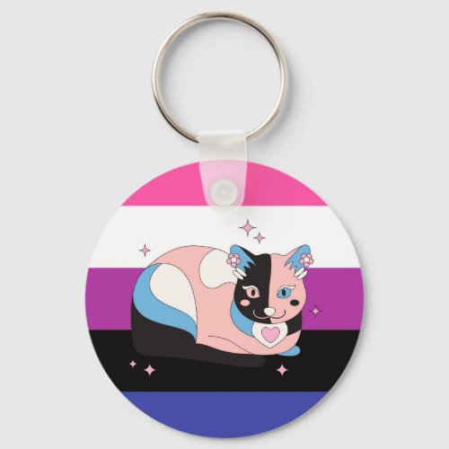 Genderfluid pride flag with cat keychain