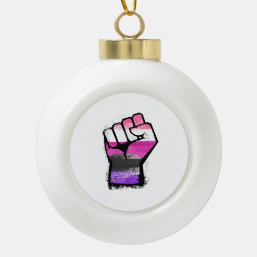Genderfluid Protest Fist Ceramic Ball Christmas Ornament
