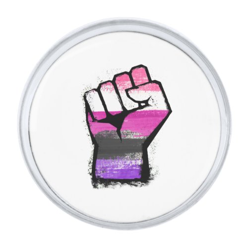 Genderfluid Protest Fist Silver Finish Lapel Pin