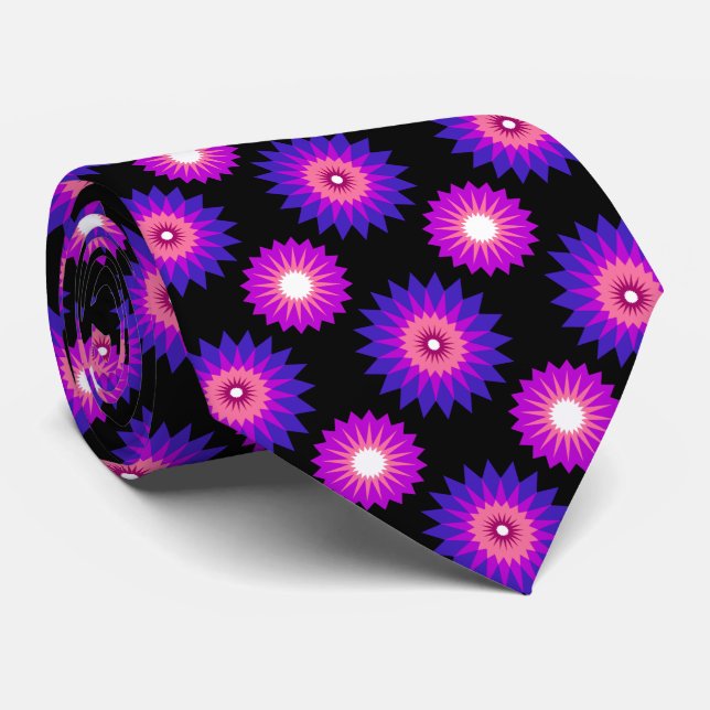 Genderfluidity pride flag / black flower pattern neck tie (Rolled)