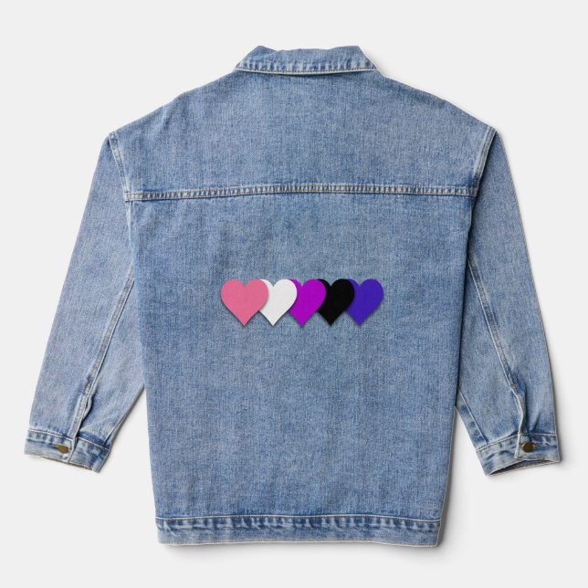 Genderfluidity pride flag with hearts denim jacket (Back)