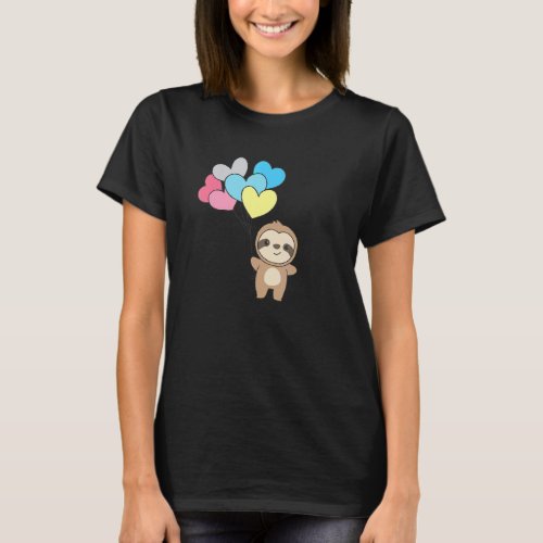 Genderflux Flag Balloon Hearts Pride Lgbtq Sloth T-Shirt
