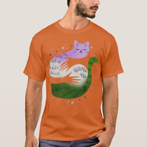 Genderqueer Cat Hug LGBT Pride Flag T_Shirt