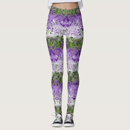 Genderqueer Dragon Damask _ Genderqueer Pride Flag Leggings