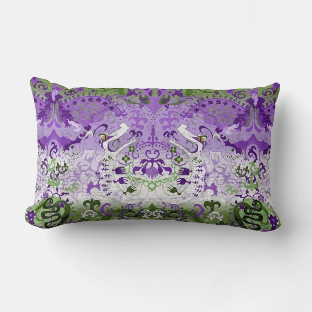 Genderqueer Dragon Damask - Genderqueer Pride Flag Lumbar Pillow (Front)