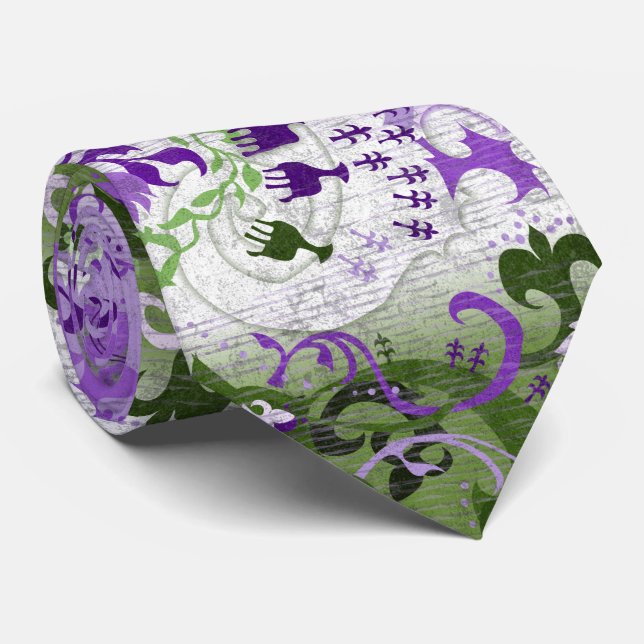 Genderqueer Dragon Damask - Genderqueer Pride Flag Neck Tie (Rolled)