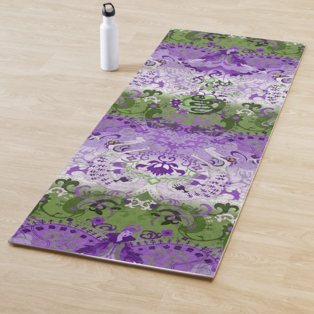 Genderqueer Dragon Damask - Genderqueer Pride Flag Yoga Mat (In Situ)