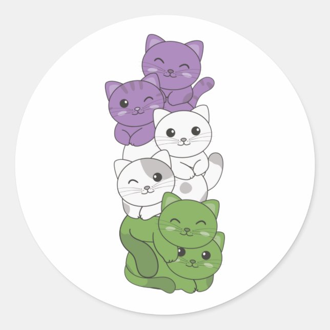 Genderqueer Flag Cat Pride Lgbtq Cute Cat Classic  Round Sticker (Front)
