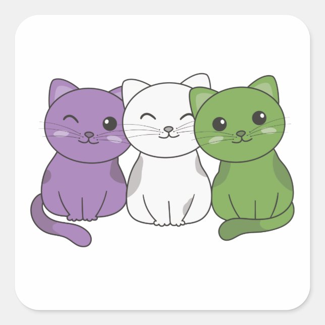 Genderqueer Flag Cat Pride Lgbtq Cute Cat Square S Sticker (Front)