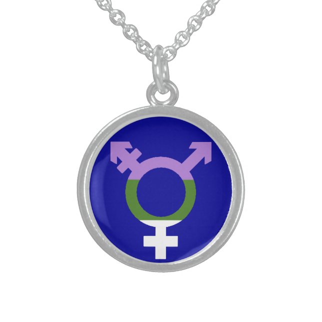 Genderqueer Flag Trans Symbol Sterling Silver Necklace (Front)