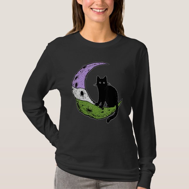 Genderqueer Moon Space Cat Pride Flag Lgbt Subtle  T-Shirt (Front)