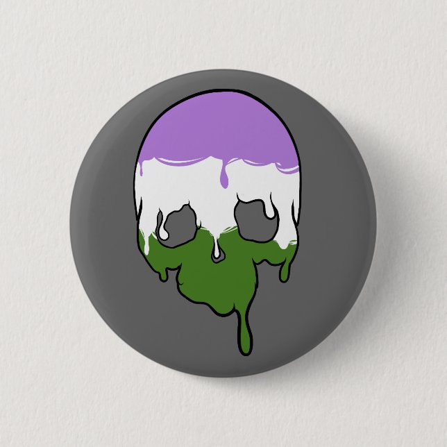 Genderqueer Pride Dripping Skull Button (Front)