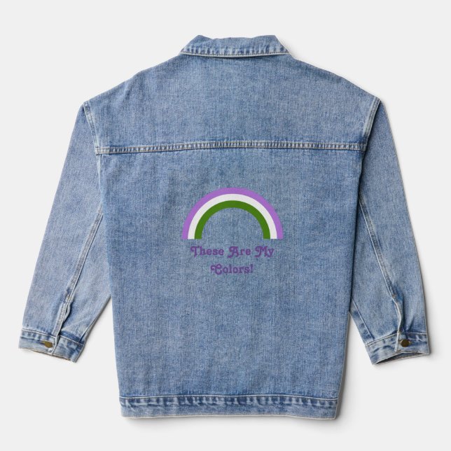 Genderqueer pride flag and rainbow with text denim jacket (Back)