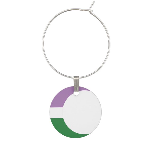 Genderqueer Pride Flag Crescent Moon Wine Charm  (Front)