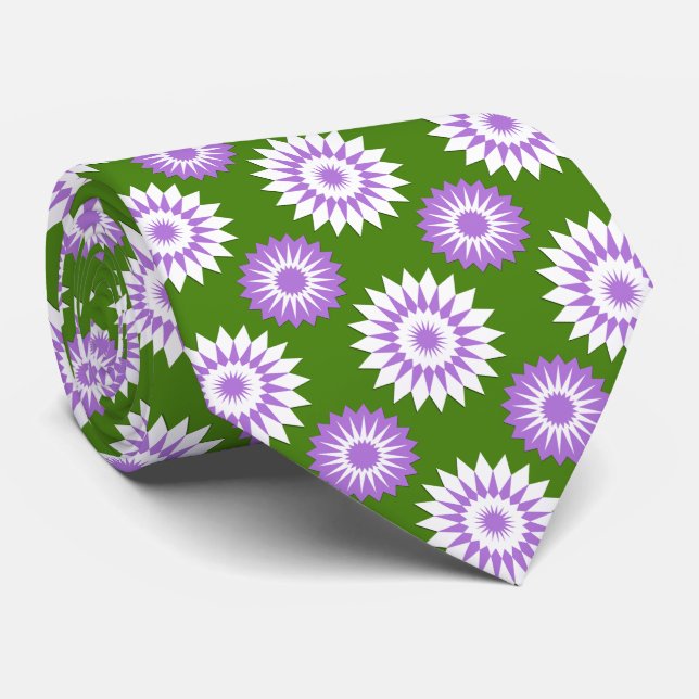 Genderqueer pride flag / green flower pattern neck tie (Rolled)