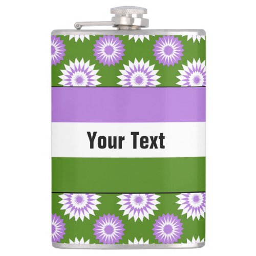 Genderqueer pride flag with a green flower pattern flask