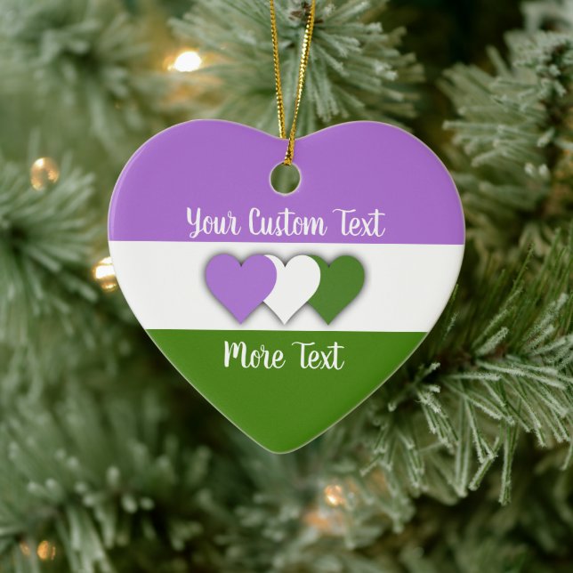 Genderqueer pride flag with text ceramic ornament (Tree)