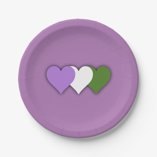 Genderqueer pride hearts paper plate
