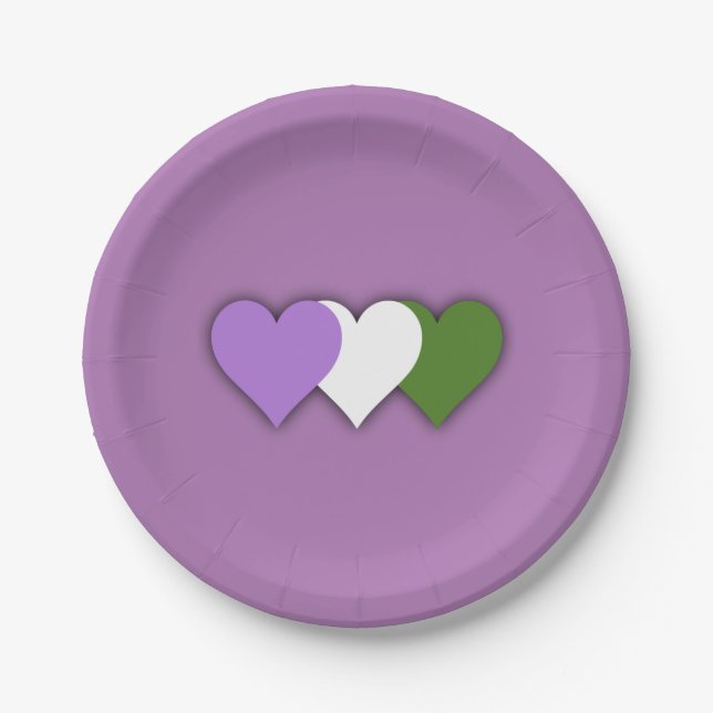 Genderqueer pride hearts  paper plate (Front)
