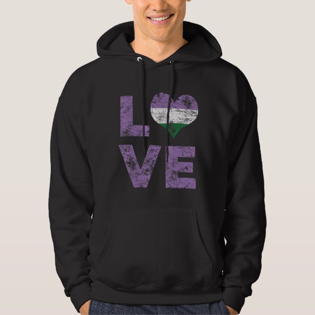 Genderqueer Pride Love Heart Vintage Flag Hoodie (Front)
