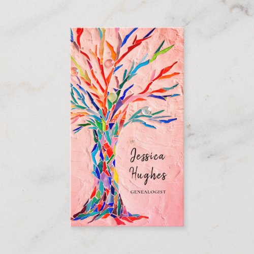 Genealogist Family History Family Tree Coral Business Card